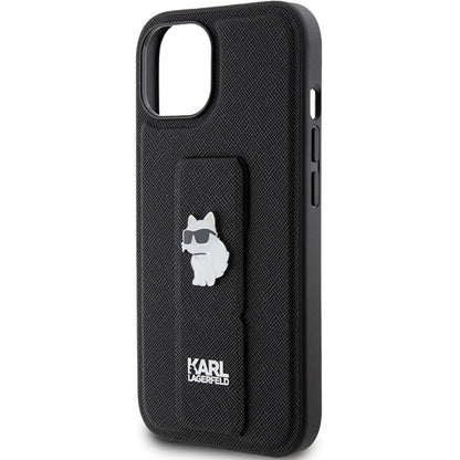 MagSafe Case for Apple iPhone 15, Karl Lagerfeld, Saffiano Gripstand Choupette, Black