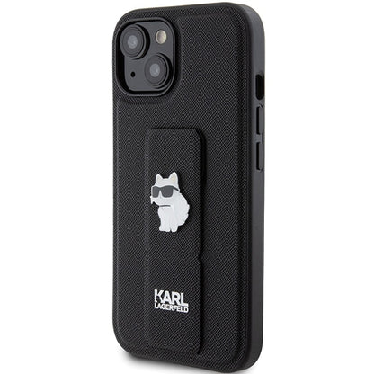 MagSafe Case for Apple iPhone 15, Karl Lagerfeld, Saffiano Gripstand Choupette, Black