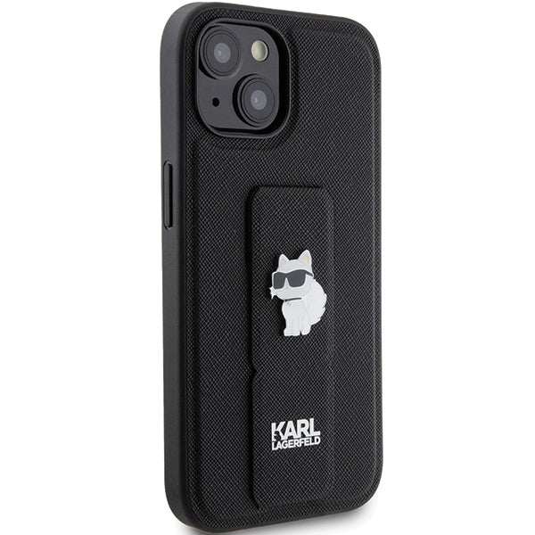MagSafe Case for Apple iPhone 15, Karl Lagerfeld, Saffiano Gripstand Choupette, Black