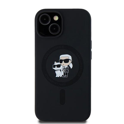 MagSafe Case for Apple iPhone 15, Karl Lagerfeld, Karl & Choupette Silicone, Black