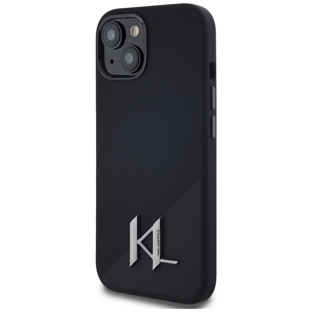 MagSafe Case for Apple iPhone 15, Karl Lagerfeld, Silicone Shadow Metal Initial, Black