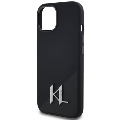 MagSafe Case for Apple iPhone 15, Karl Lagerfeld, Silicone Shadow Metal Initial, Black
