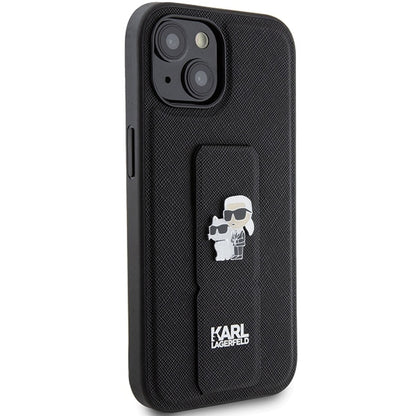 MagSafe Case for Apple iPhone 15 Plus / 14 Plus, Karl Lagerfeld, Saffiano Gripstand Karl & Choupette, Black