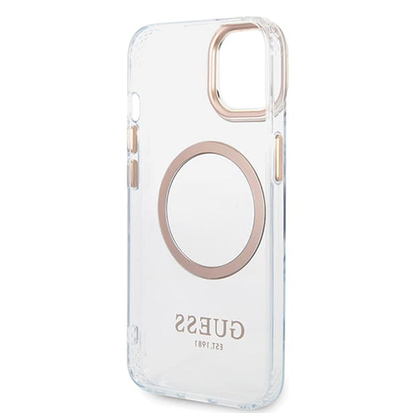 MagSafe Case for Apple iPhone 15 Plus, Guess, Metal Outline, Gold