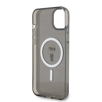 MagSafe Case for Apple iPhone 15 Plus, Karl Lagerfeld, IML Ikonik Karl, Black