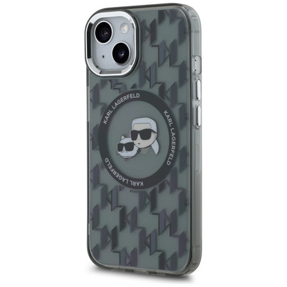 MagSafe Case for Apple iPhone 15 Plus, Karl Lagerfeld, IML Monogram Karl & Choupette's Heads, Black