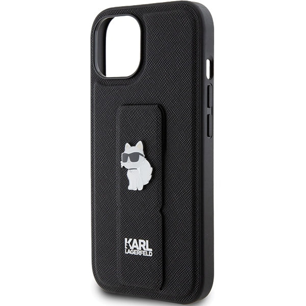 MagSafe Case for Apple iPhone 15 Plus, Karl Lagerfeld, Saffiano Gripstand Choupette, Black