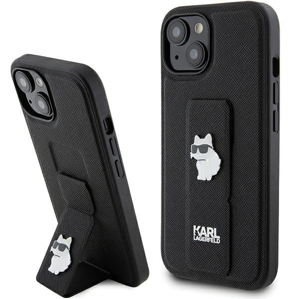MagSafe Case for Apple iPhone 15 Plus, Karl Lagerfeld, Saffiano Gripstand Choupette, Black