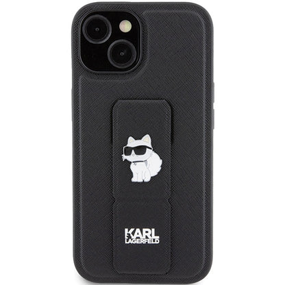 MagSafe Case for Apple iPhone 15 Plus, Karl Lagerfeld, Saffiano Gripstand Choupette, Black