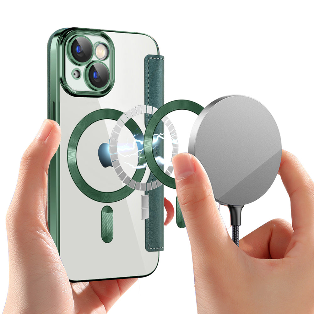 MagSafe Case for Apple iPhone 15 Plus, Techsuit, SmartMag Book, Green