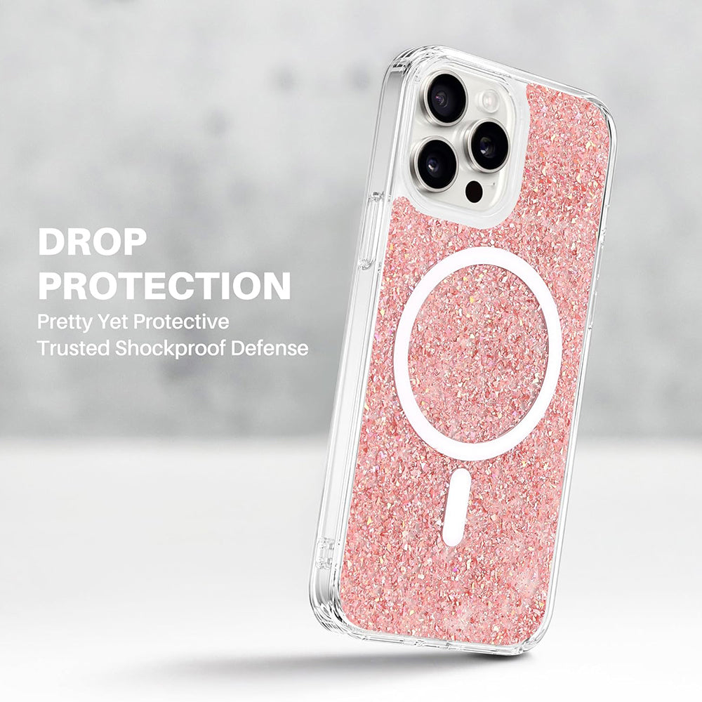 MagSafe Case for Apple iPhone 15 Plus, Techsuit, Sparkly Glitter, Purple