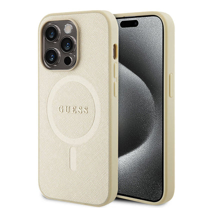 MagSafe Case for Apple iPhone 15 Pro, Guess, Saffiano, Beige