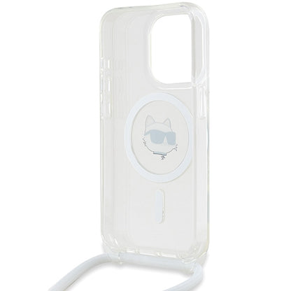 MagSafe Case for Apple iPhone 15 Pro, Karl Lagerfeld, IML Crossbody Choupette's Head with Strap, Transparent