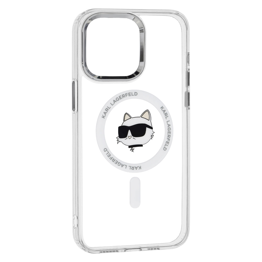 MagSafe Case for Apple iPhone 15 Pro, Karl Lagerfeld, IML Metal Choupette's Head, White