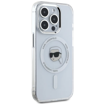 MagSafe Case for Apple iPhone 15 Pro, Karl Lagerfeld, IML Metal Karl's Head, White