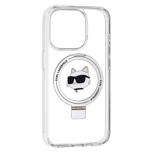 MagSafe Case for Apple iPhone 15 Pro, Karl Lagerfeld, Ring Stand Choupette's Head, White
