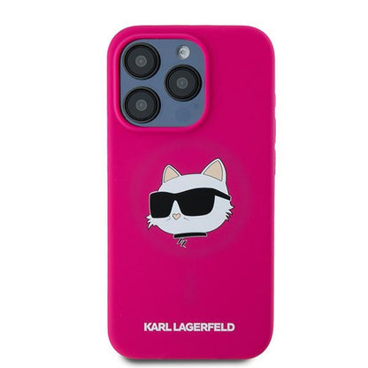 MagSafe Case for Apple iPhone 15 Pro, Karl Lagerfeld, Silicone Choupette's Head, Fuchsia