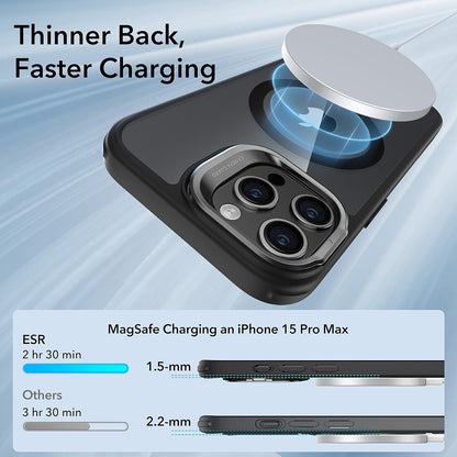 MagSafe Case for Apple iPhone 15 Pro Max, ESR, Classic Hybrid Kickstand, Black Transparent