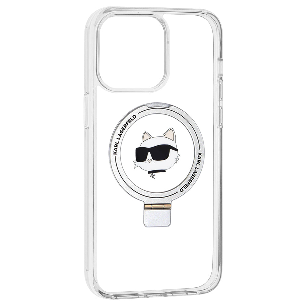 MagSafe Case for Apple iPhone 15 Pro Max, Karl Lagerfeld, Ring Stand Choupette's Head, White