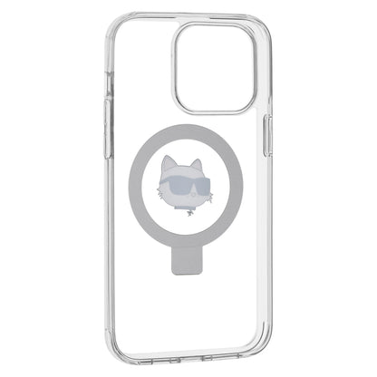MagSafe Case for Apple iPhone 15 Pro Max, Karl Lagerfeld, Ring Stand Choupette's Head, White