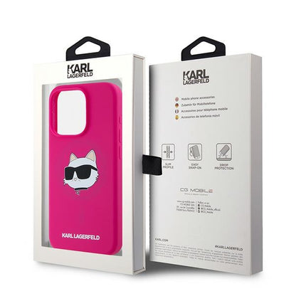 MagSafe Case for Apple iPhone 15 Pro Max, Karl Lagerfeld, Silicone Choupette's Head, Fuchsia