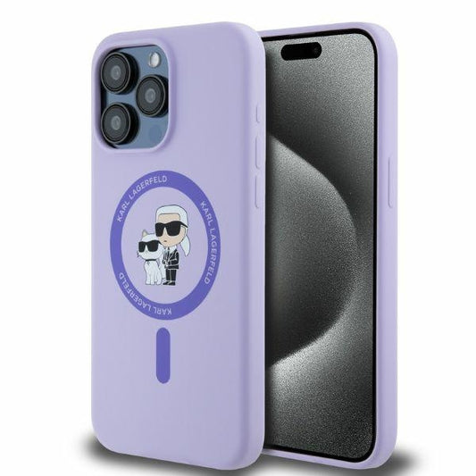 MagSafe Case for Apple iPhone 15 Pro Max, Karl Lagerfeld, Silicone Ring Karl & Choupette, Purple