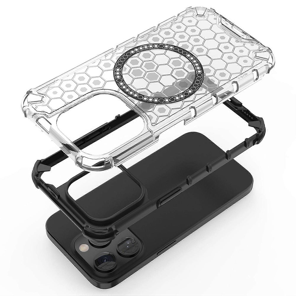 MagSafe Case for Apple iPhone 15 Pro Max, Techsuit, HoneyComb Shield, White