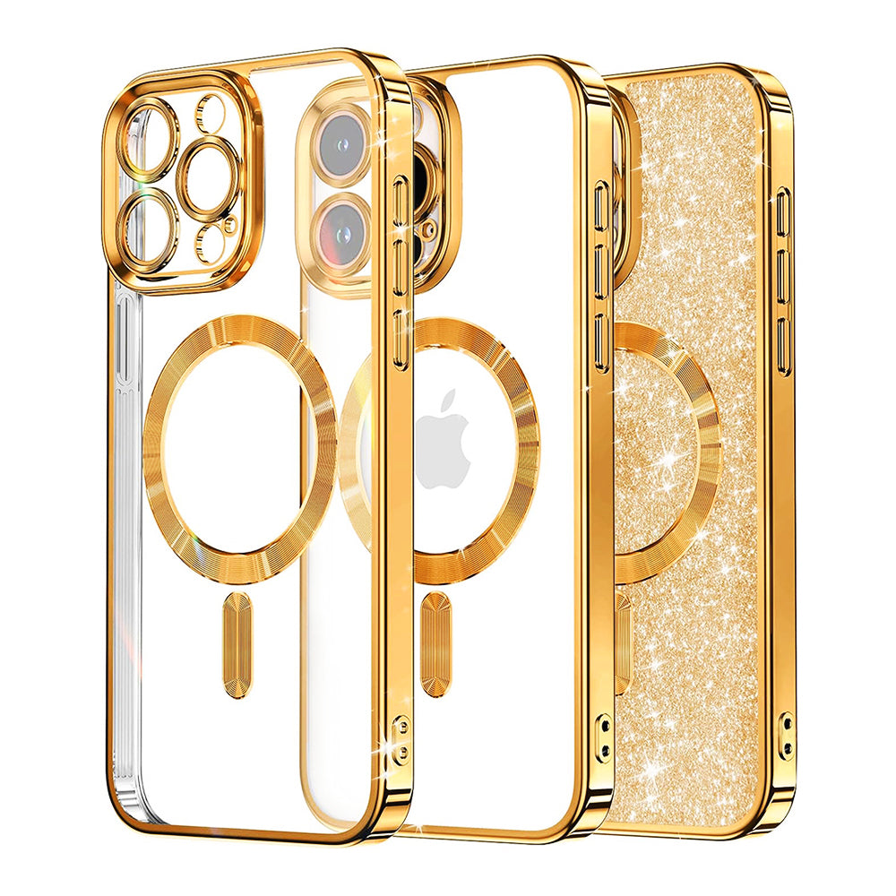 MagSafe Case for Apple iPhone 15 Pro Max, Techsuit, Luxury Glitter, Gold