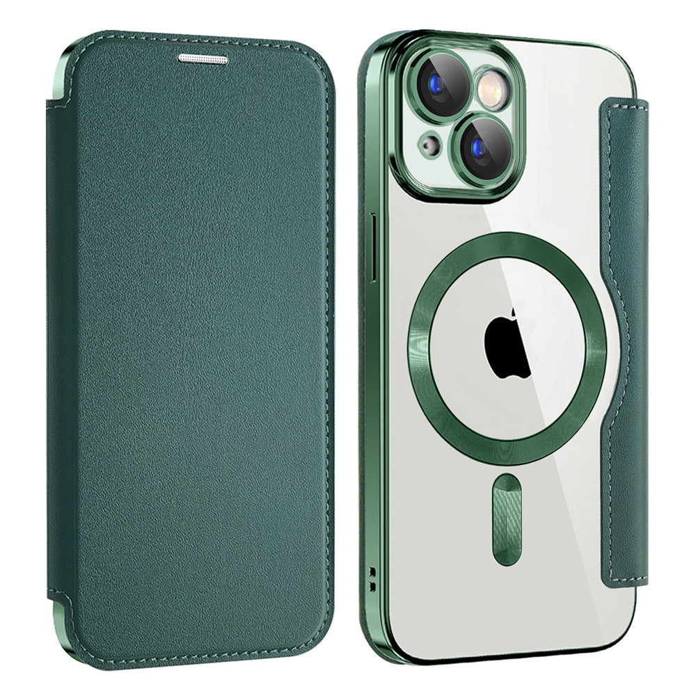 MagSafe Case for Apple iPhone 15, Techsuit, SmartMag Book, Green