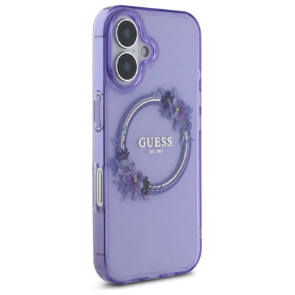 MagSafe Case for Apple iPhone 16, Guess, IML Flowers Wreath, Pink