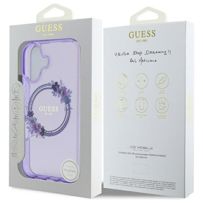 MagSafe Case for Apple iPhone 16, Guess, IML Flowers Wreath, Pink
