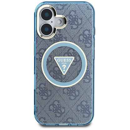 MagSafe Case for Apple iPhone 16, Guess, IML Glitter 4G Circle Triangle, Blue