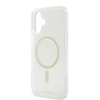 MagSafe Case for Apple iPhone 16, Guess, IML Glitter Circle, Transparent