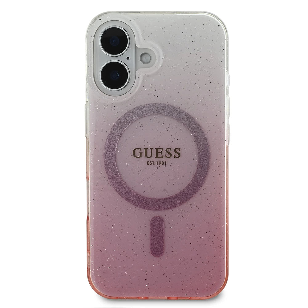 MagSafe Case for Apple iPhone 16, Guess, IML Glitter Gradient, Pink