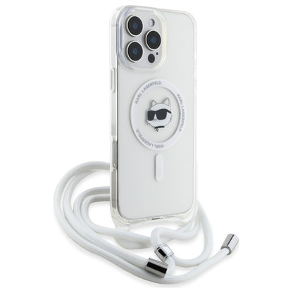 MagSafe Case for Apple iPhone 16, Karl Lagerfeld, IML Crossbody Choupette's Head with Strap, Transparent