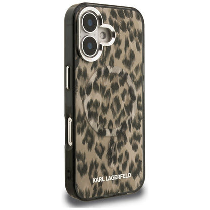 MagSafe Case for Apple iPhone 16, Karl Lagerfeld, IML Leopard Pattern, Brown