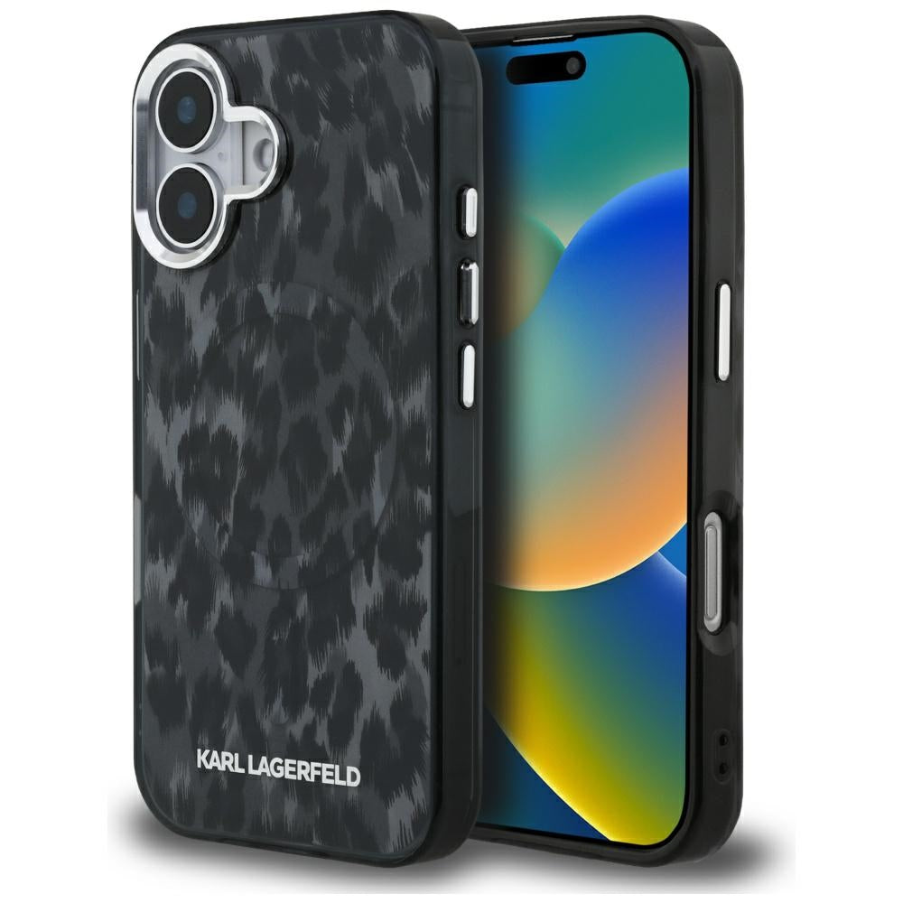 MagSafe Case for Apple iPhone 16, Karl Lagerfeld, IML Leopard Pattern, Black
