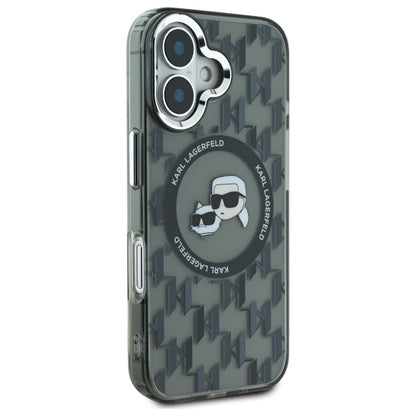 MagSafe Case for Apple iPhone 16, Karl Lagerfeld, IML Monogram Karl & Choupette's Heads, Black