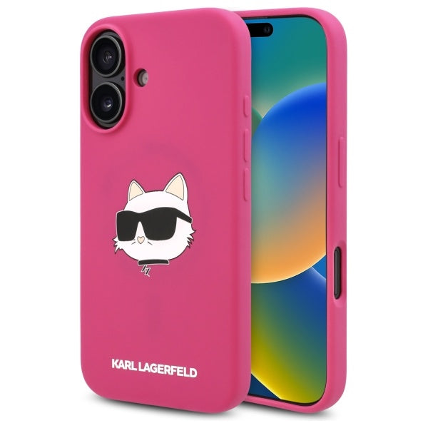MagSafe Case for Apple iPhone 16, Karl Lagerfeld, Silicone Choupette's Head, Fuchsia