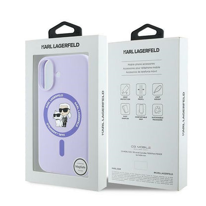 MagSafe Case for Apple iPhone 16, Karl Lagerfeld, Karl & Choupette Silicone, Purple