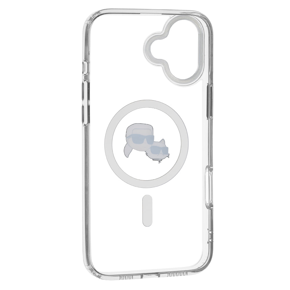 MagSafe Case for Apple iPhone 16 Plus, Karl Lagerfeld, IML Metal Karl & Choupette's Heads, White