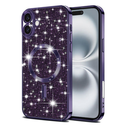 MagSafe Case for Apple iPhone 16 Plus, Techsuit, Luxury Glitter, Dark Purple