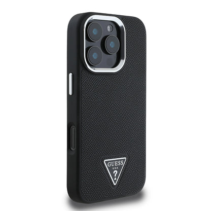 MagSafe Case for Apple iPhone 16 Pro, Guess, Grained Triangle Logo, Black