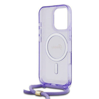 MagSafe Case for Apple iPhone 16 Pro, Guess, IML Crossbody Cord Script, Purple
