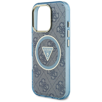 MagSafe Case for Apple iPhone 16 Pro, Guess, IML Glitter 4G Circle Triangle, Blue