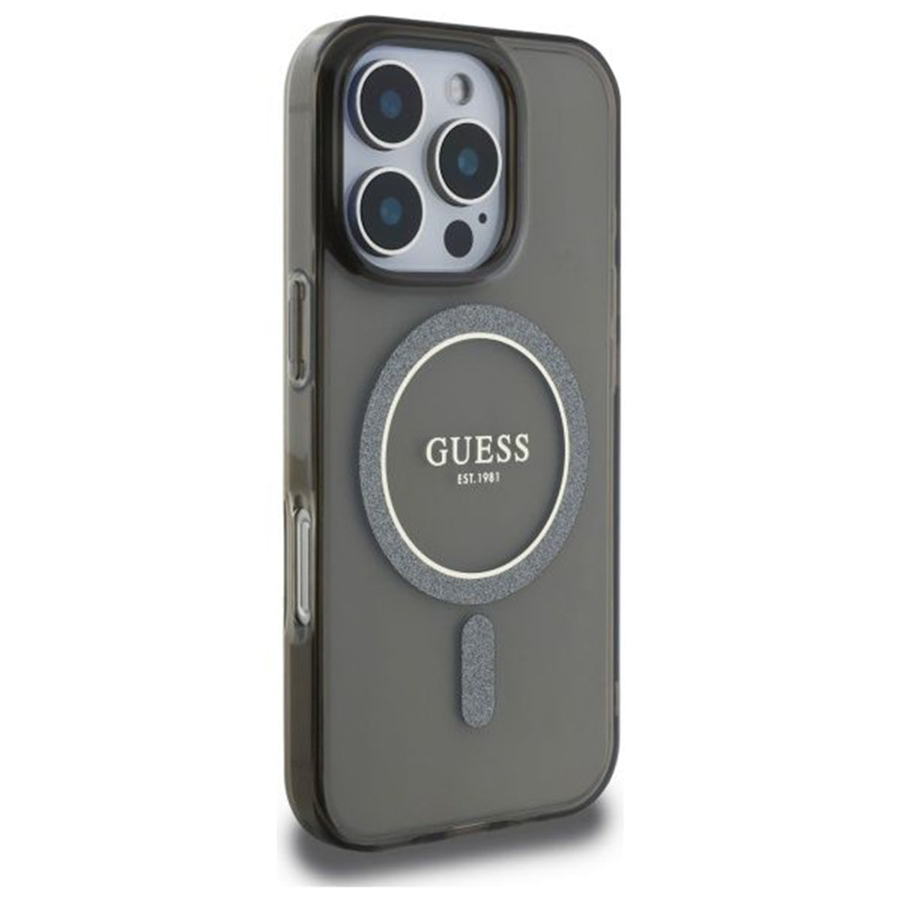 MagSafe Case for Apple iPhone 16 Pro, Guess, IML Glitter Ring, Black