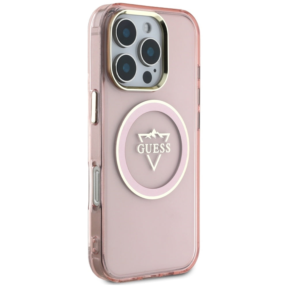 MagSafe Case for Apple iPhone 16 Pro, Guess, IML Metal Mountain Logo, Pink