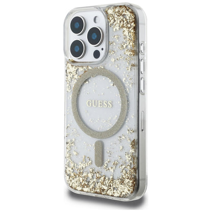 MagSafe Case for Apple iPhone 16 Pro, Guess, Resin Bottom Glitter, Gold