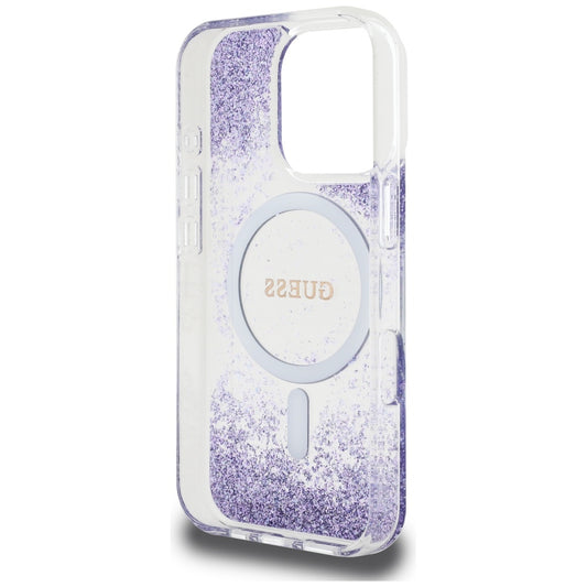MagSafe Case for Apple iPhone 16 Pro, Guess, Resin Bottom Glitter, Purple