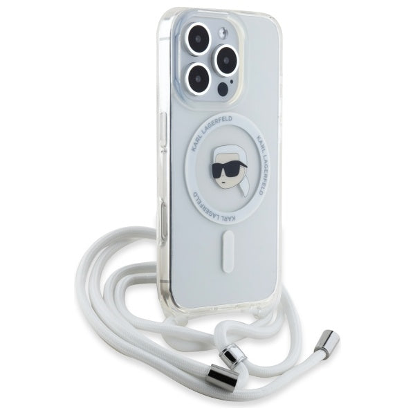 MagSafe Case for Apple iPhone 16 Pro, Karl Lagerfeld, IML Crossbody Karl's Head, Transparent